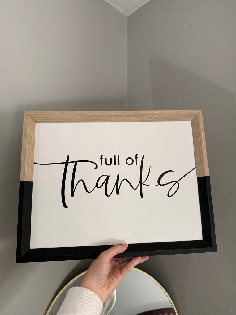 Full of Thanks Framed Wall Sign - Black & Natural Wood